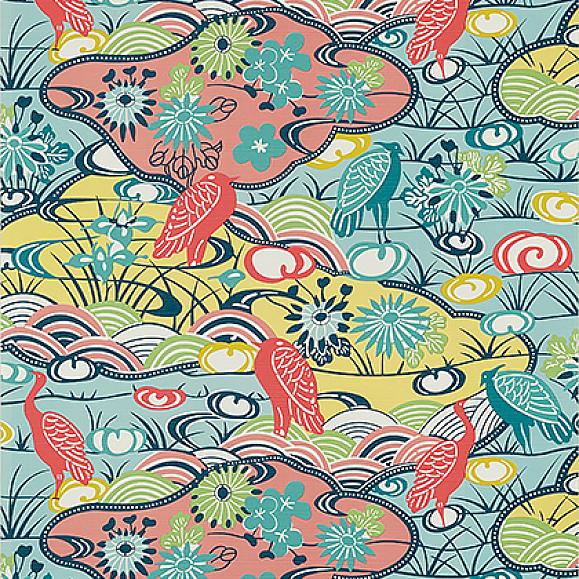 Обои Thibaut T13331 Heron Stream Coral and Aqua