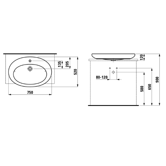 Laufen Alessi One Раковина-чаша 75х52х9 см, 1 отв., покрытие LCC, цвет: белый