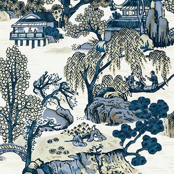 Обои Thibaut T75461 Asian Scenic Blue and Beige