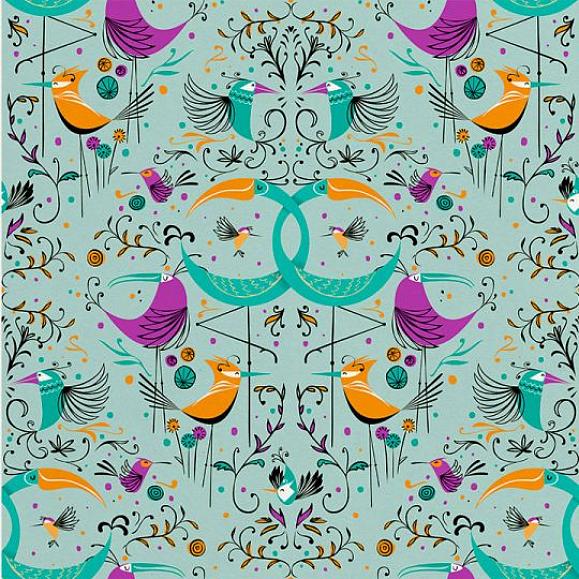 Обои Aura Signature WP182081 Groovy Birds Aqua