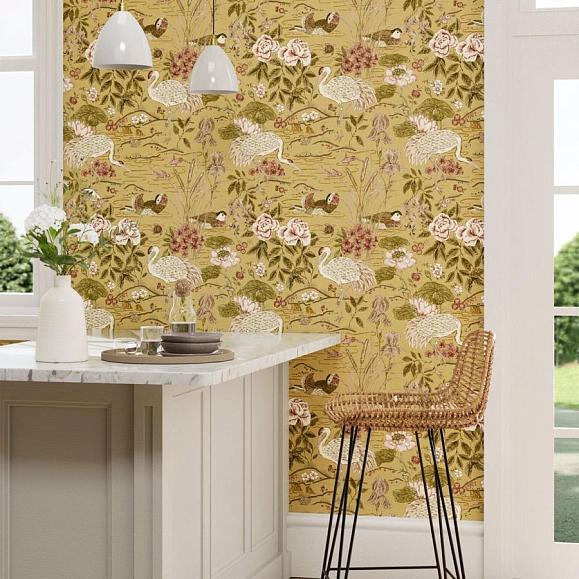 Обои Sanderson 217124 Crane & Frog Honey/Olive