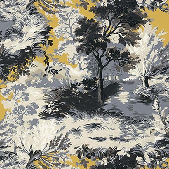Обои Thibaut T10869 Lincoln Toile Yellow and Grey