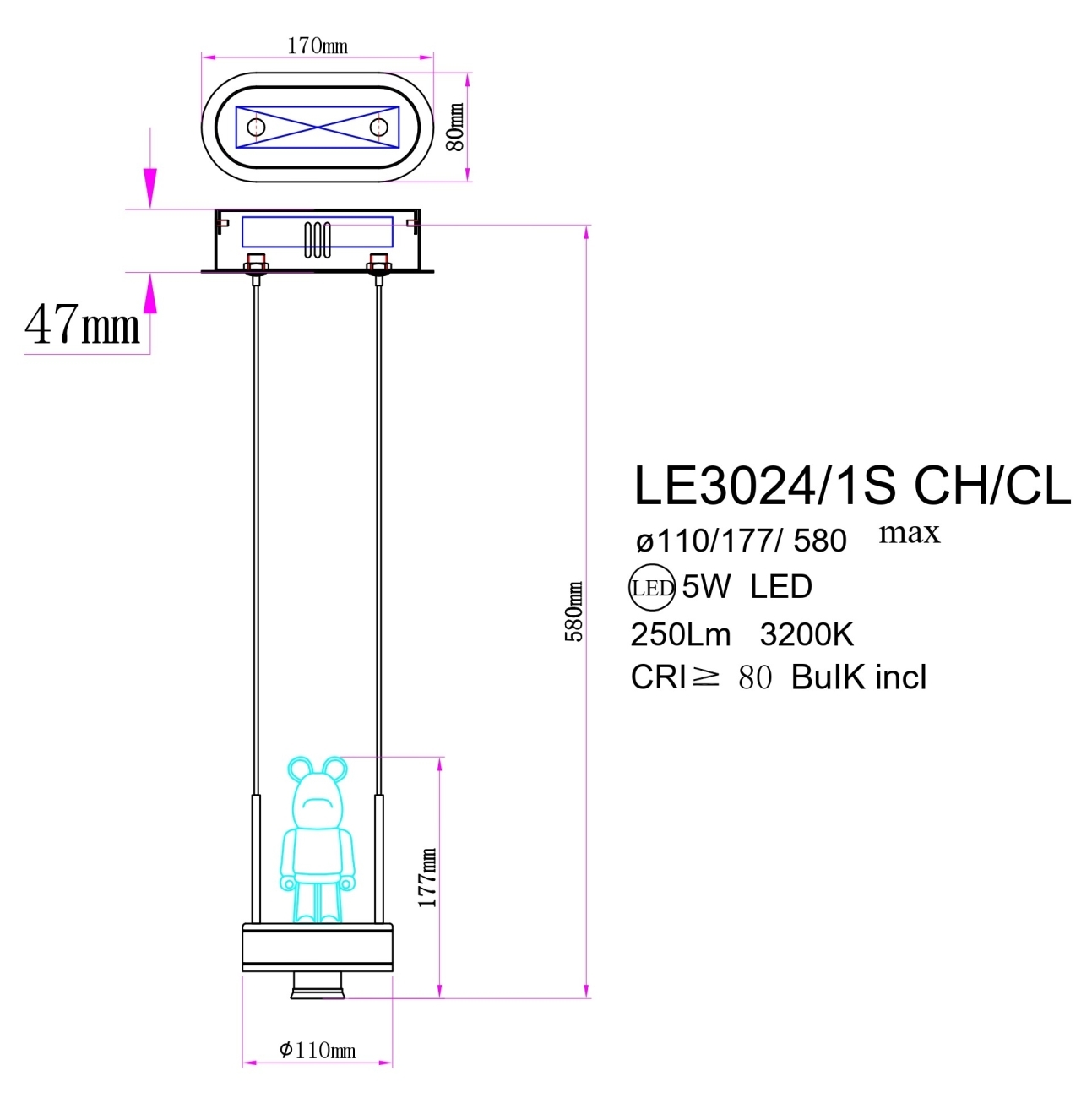 Подвесной светильник Joli LE3024/1S CH/CL