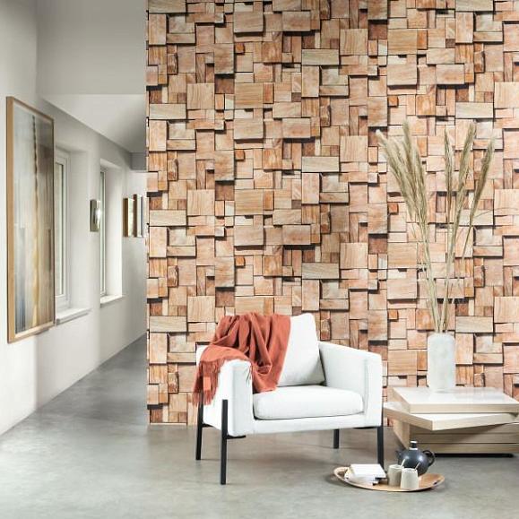 Панно Casadeco 86082548 Woods Panoramique Cubes Marron