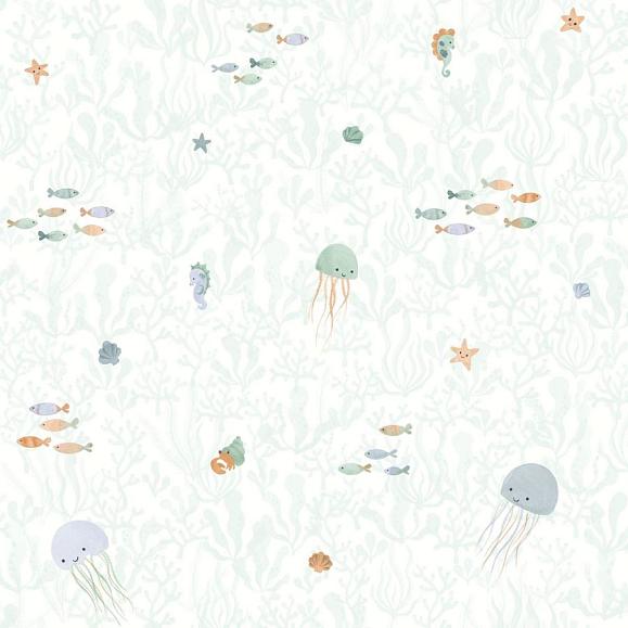 Обои Casadeco 200816767 Companions Of The Sea Vert aqua