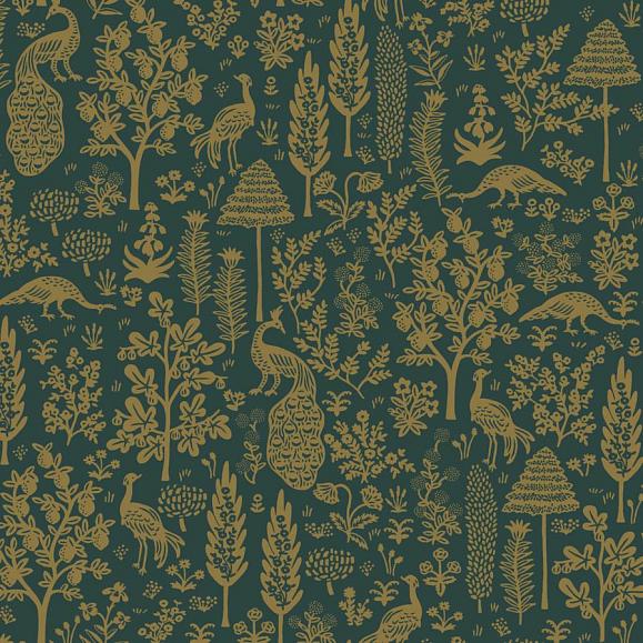 Обои York RP7373 Menagerie Toile Emerald & Metallic Gold