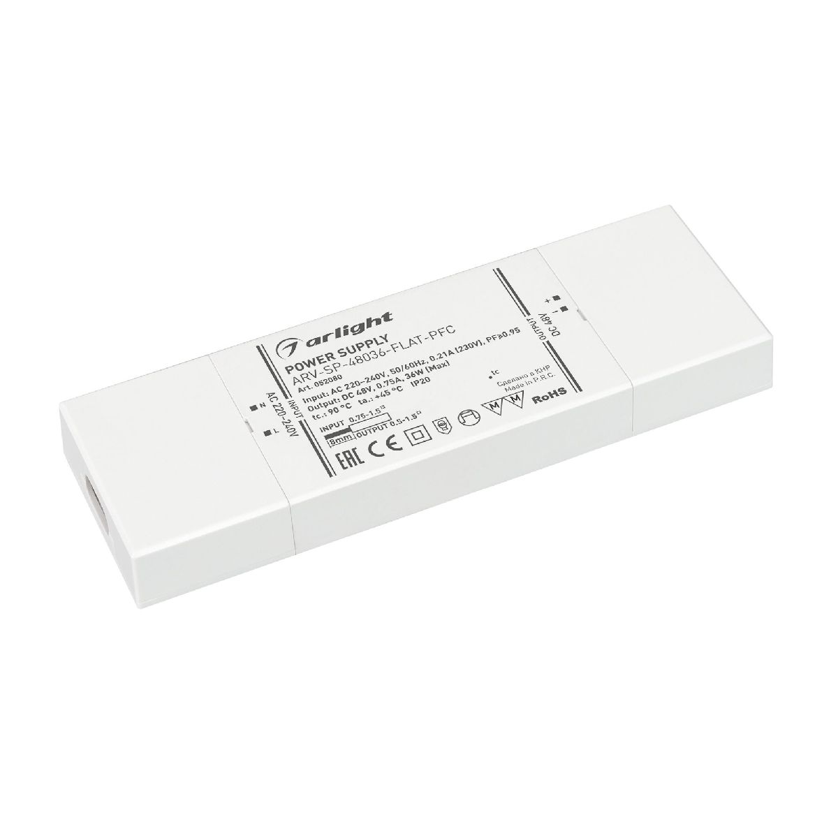 Блок питания Arlight ARV-SP-48036-FLAT-PFC (48V, 0.75A, 36W) 052080