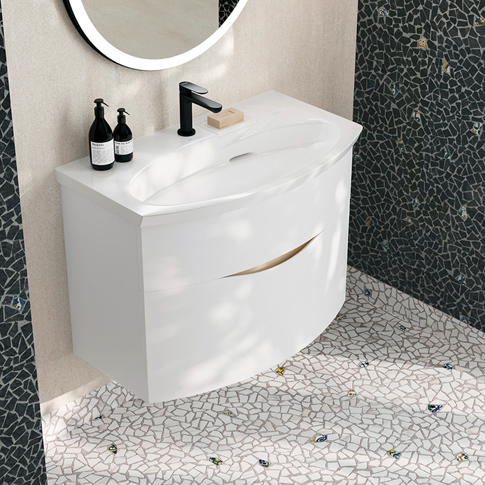 Kerama Marazzi Riva Тумба подвесная 80см, с раковиной, цвет: белый матовый