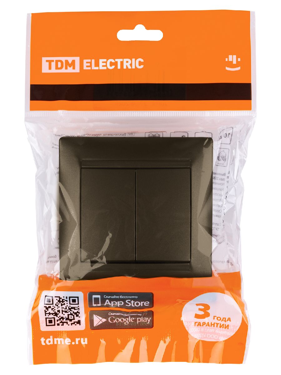 Выключатель двухклавишный на 2 направления Лама TDM Electric SQ1815-0707