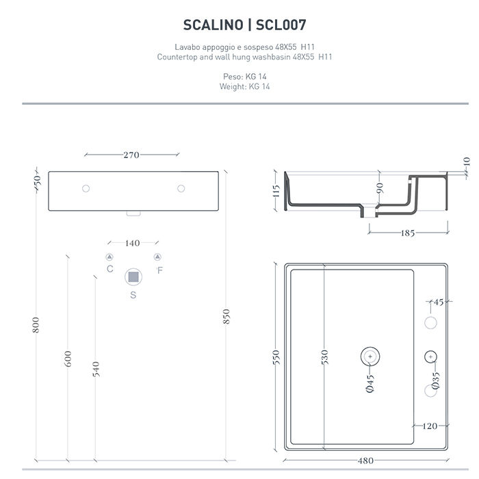 Artceram Scalino Раковина накладная 55х48см, с 1 отв., с переливом, цвет: черный матовый