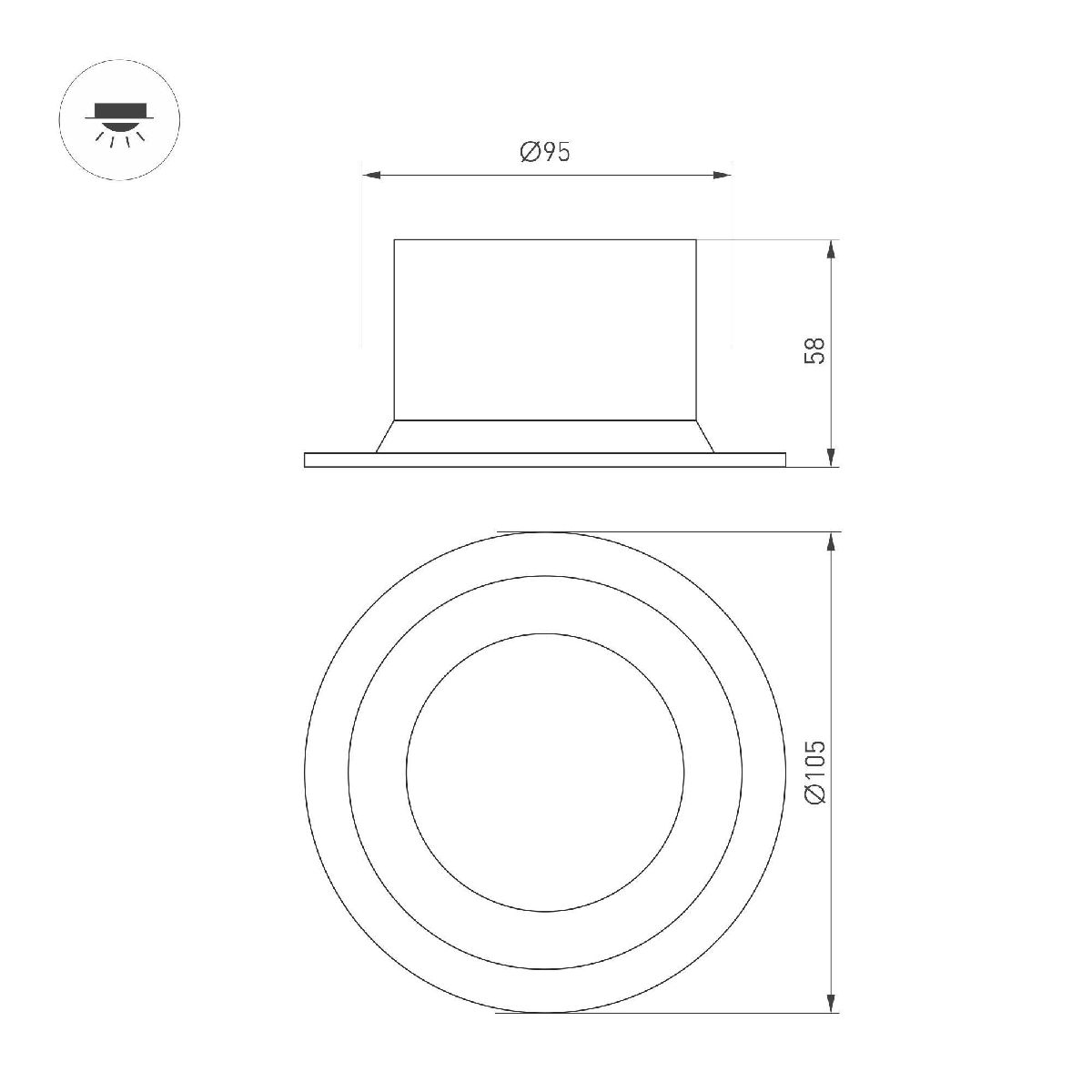 Встраиваемый светильник Arlight MS-DROP-BUILT-R105-14W Warm3000 (BK, 85 deg, 230V) 041495