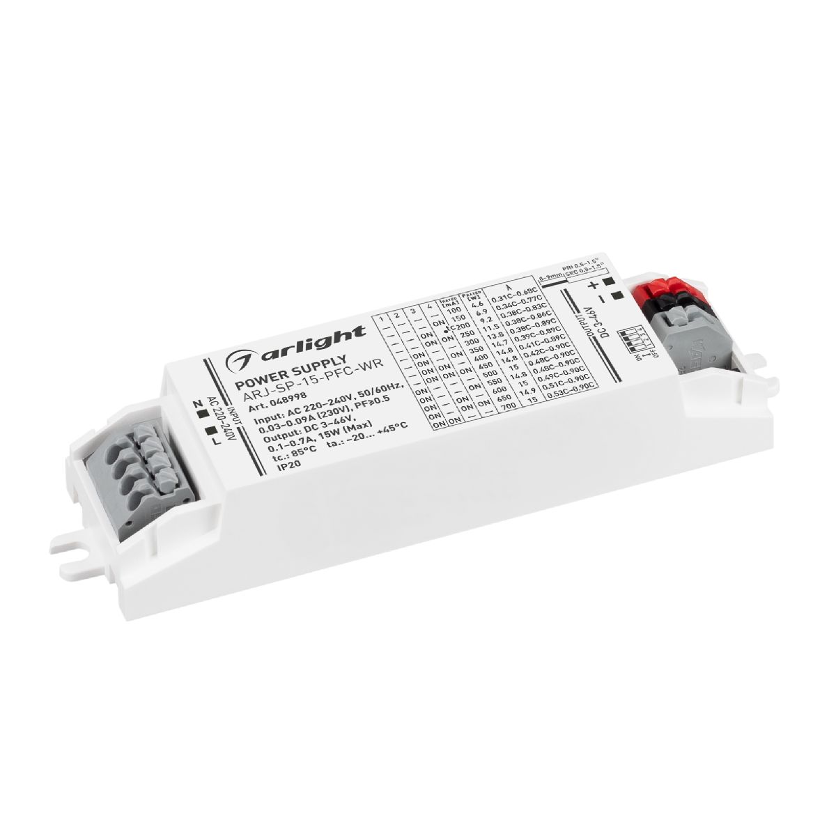 Блок питания Arlight ARJ-SP-15-PFC-WR (15W, 3-46V, 0.1-0.7A) 048998