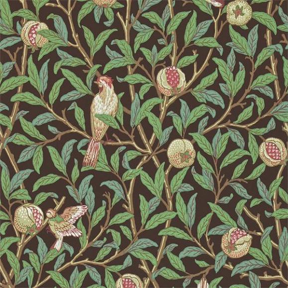 Обои Morris 216867 Bird & Pomegranate Charcoal/Sage