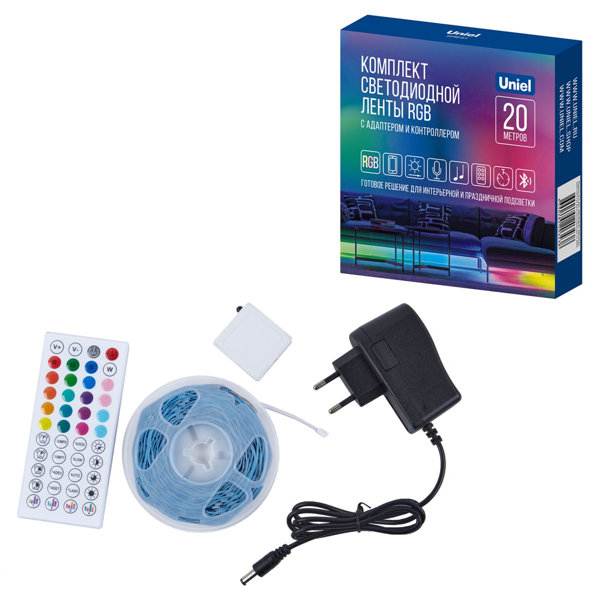 Светодиодная лента (комплект) Uniel ULS-A01 20M/RGB/BT RRP24C01 UL-00012816