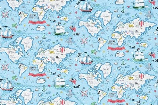 Обои Sanderson 214038 Treasure Map Sea Blue