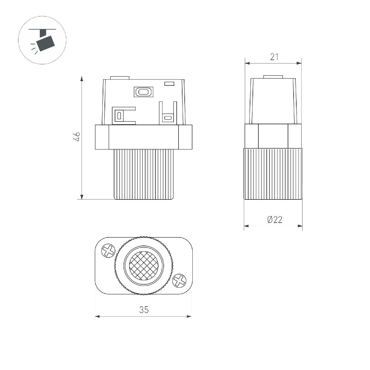 Трековый магнитный светильник Arlight MAG-ORIENT-BABY-R22-2W Warm3000 (BK, 24 deg, 48V) 043296