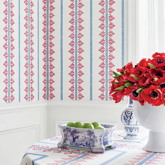 Обои Anna French AT15105 Fern Stripe Red and Blue