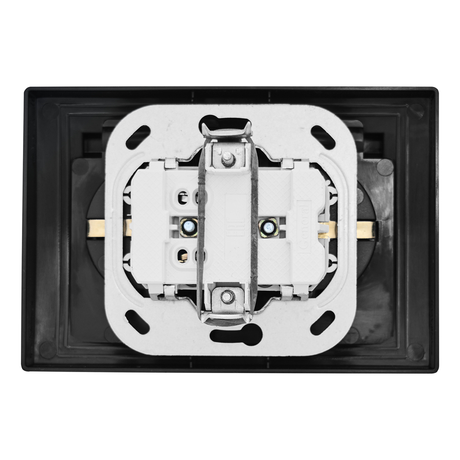 Розетка 2П+З двойная с защ. шт. и крышкой скрытой установки 16А 250В IP44, черная (керамика) "Дельта 477324