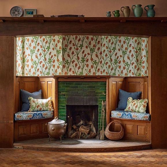 Обои Morris 217345 Monkshood Tangerine/Sage