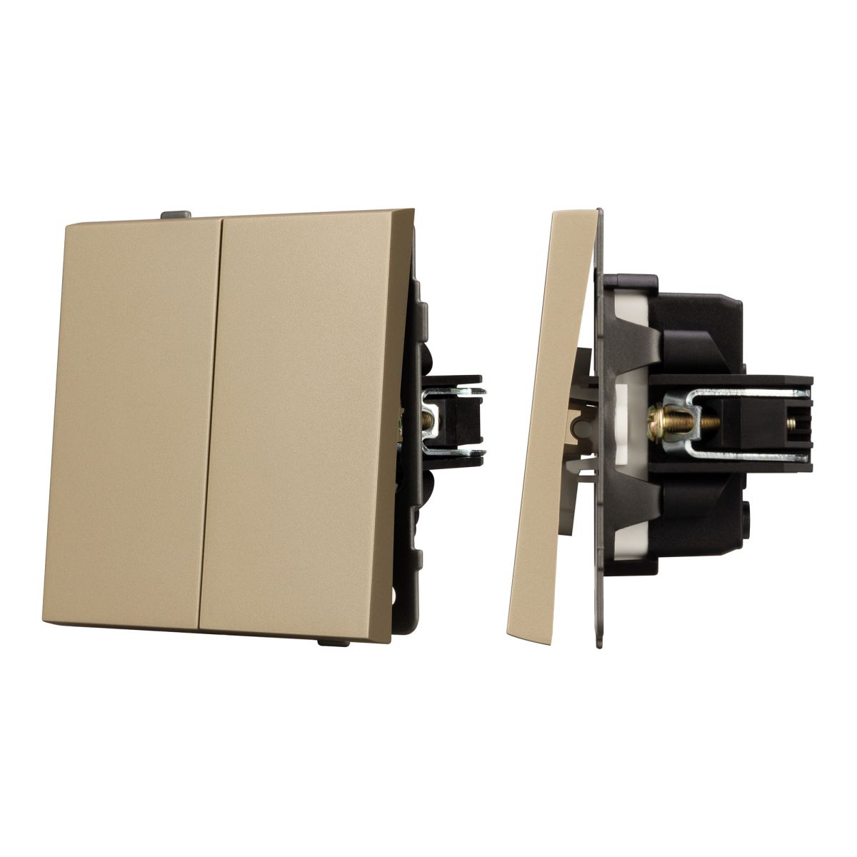 Механизм выключателя двухклавишный проходной Arlight SWT-TENDO-MKP2-SFPL-GD (230V, 10A) 054554