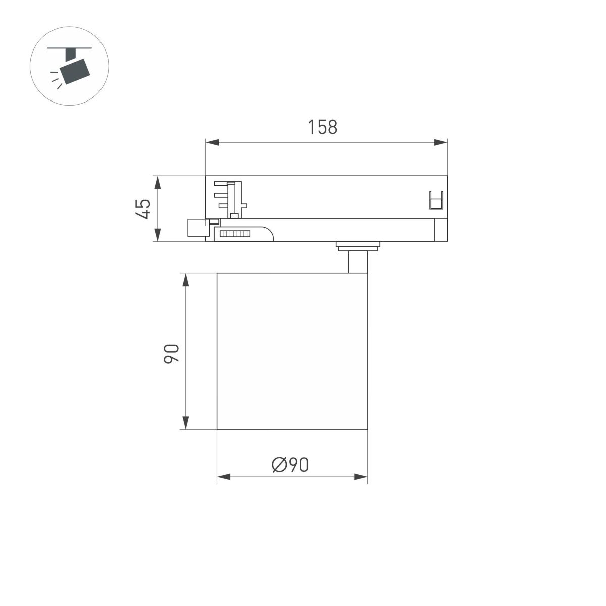 Трековый трехфазный светильник Arlight LGD-DYKE-4TR-R90-26W Day4000 (BK, 50 deg, 230V) 052289