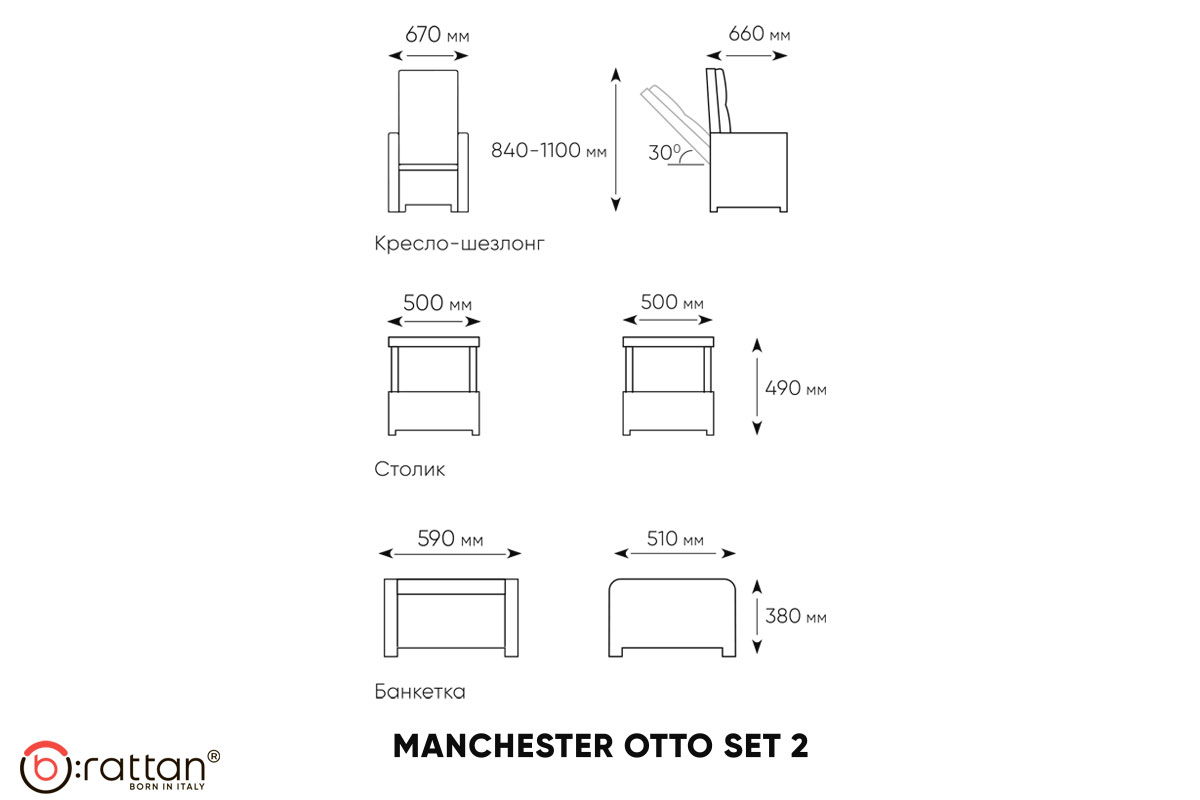 Комплект уличной мебели МАНЧЕСТЕР ОТТО СЕТ / MANCHESTER OTTO SET 2, цвет серый