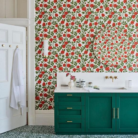Обои Cole & Son 118/7013 Hampton Roses Rouge & Spring Green on Parchment