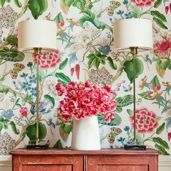 Обои Thibaut T13658 Hill Garden Coral and Green
