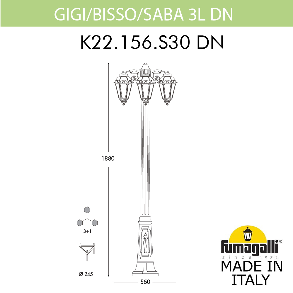 Садово-парковый светильник Fumagalli GIGI BISSO/SABA 3L DN K22.156.S30.AXE27DN
