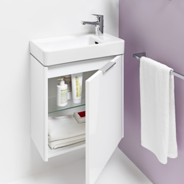 Laufen Base Тумба с раковиной, 47x26.5x53см, 1 дверца, петли справа, органайзер для ящика, цвет: белый матовый