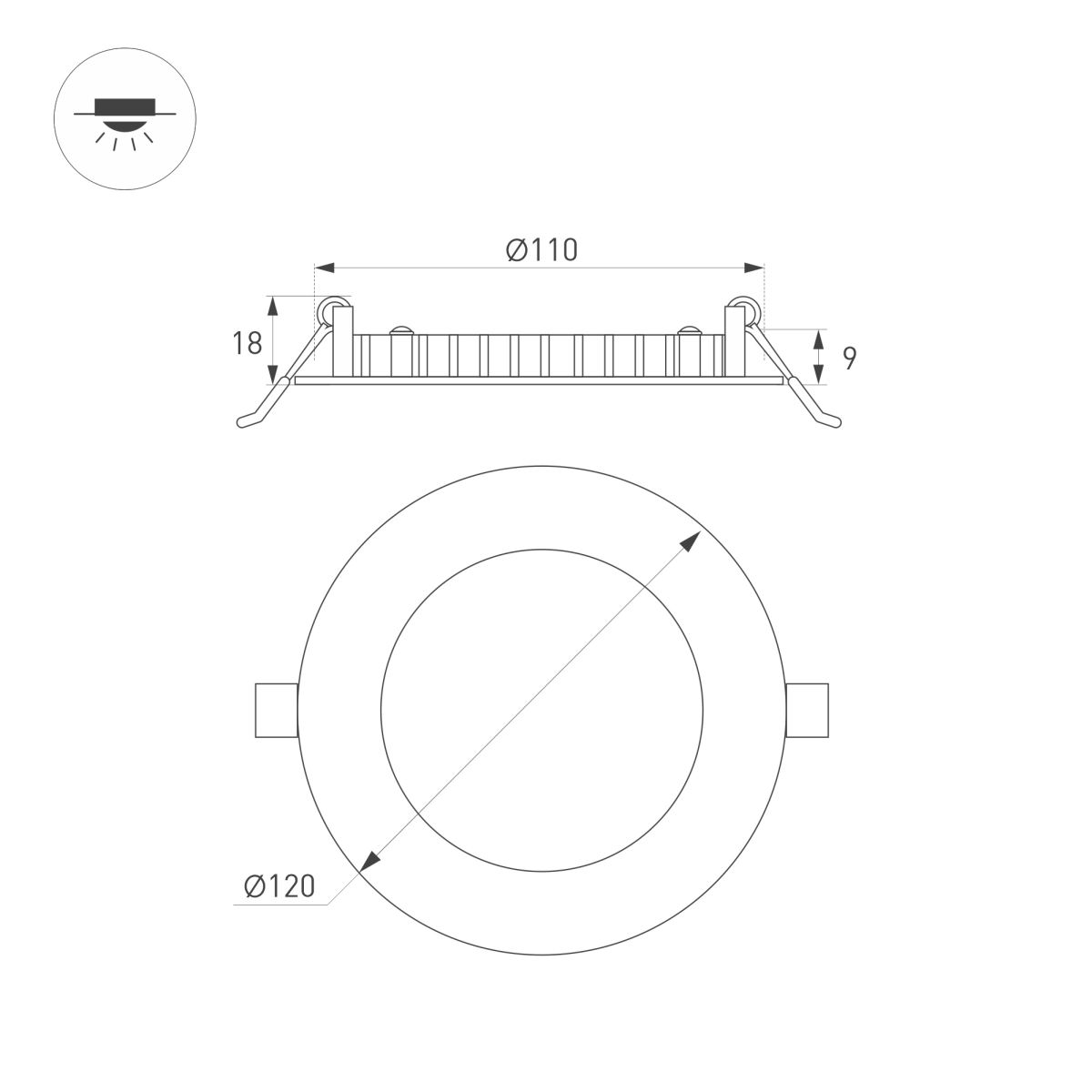 Встраиваемый светильник Arlight MS-EDGE-R120-6W Day4000 (WH, 115 deg, 230V) (IP44 Металл) 041903
