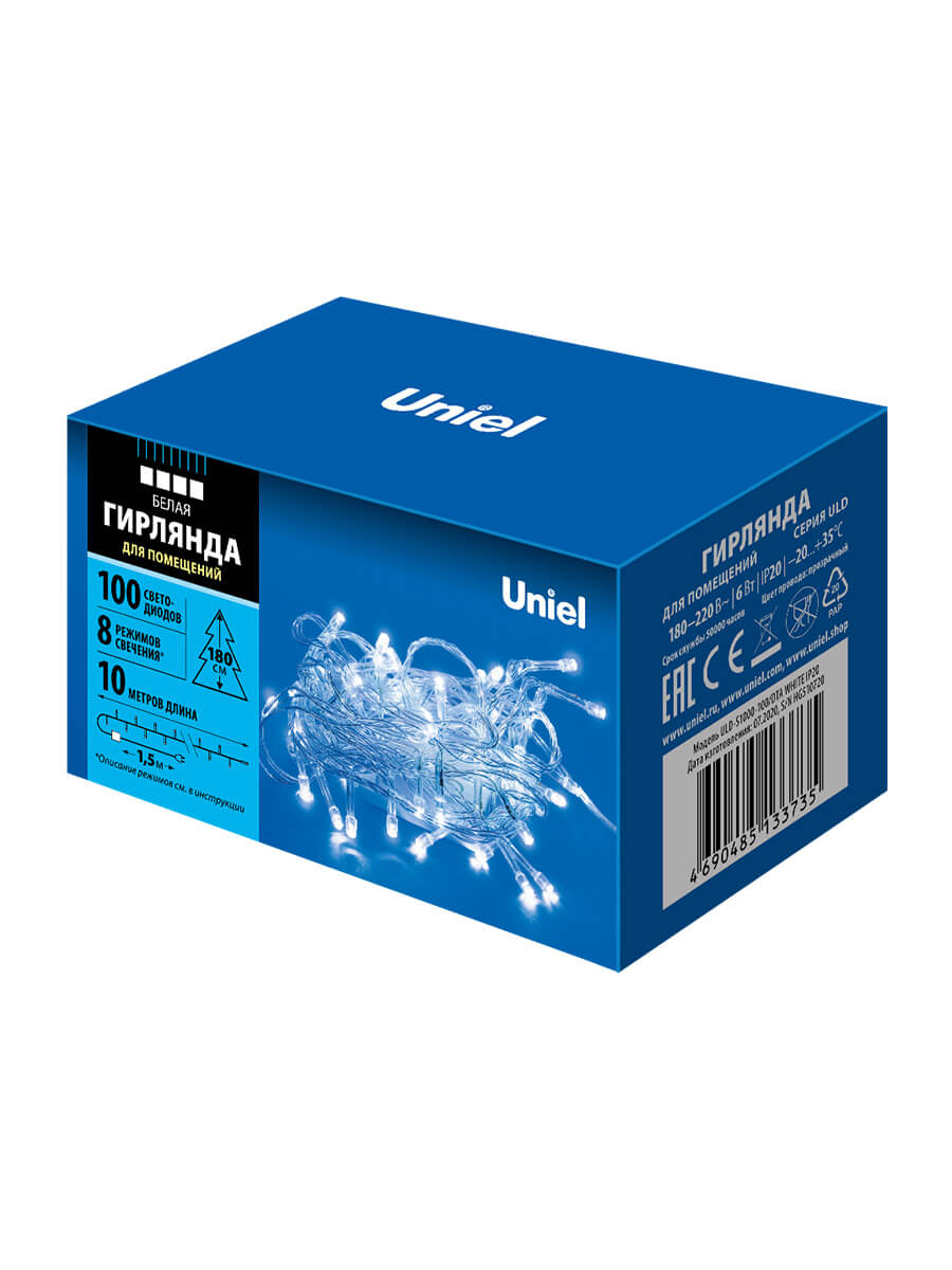 Светодиодная гирлянда (UL-00007201) Uniel 220V белый ULD-S1000-100/DTA White IP20