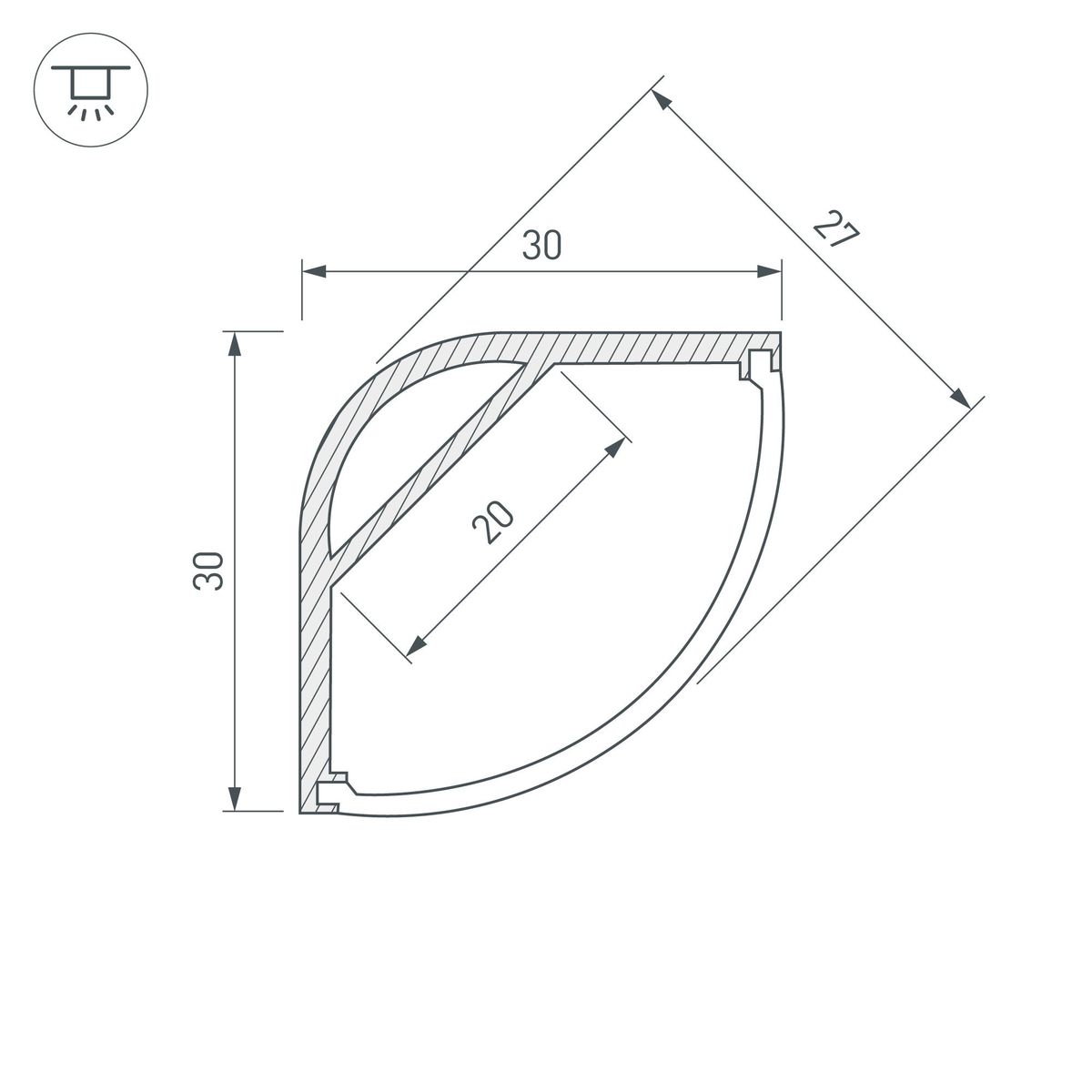 Алюминиевый профиль с экраном Arlight ARH-Kant-H30-2000 Anod+Opal 036771