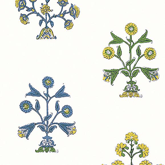 Обои Thibaut T10664 Indian Flower Blue and Yellow