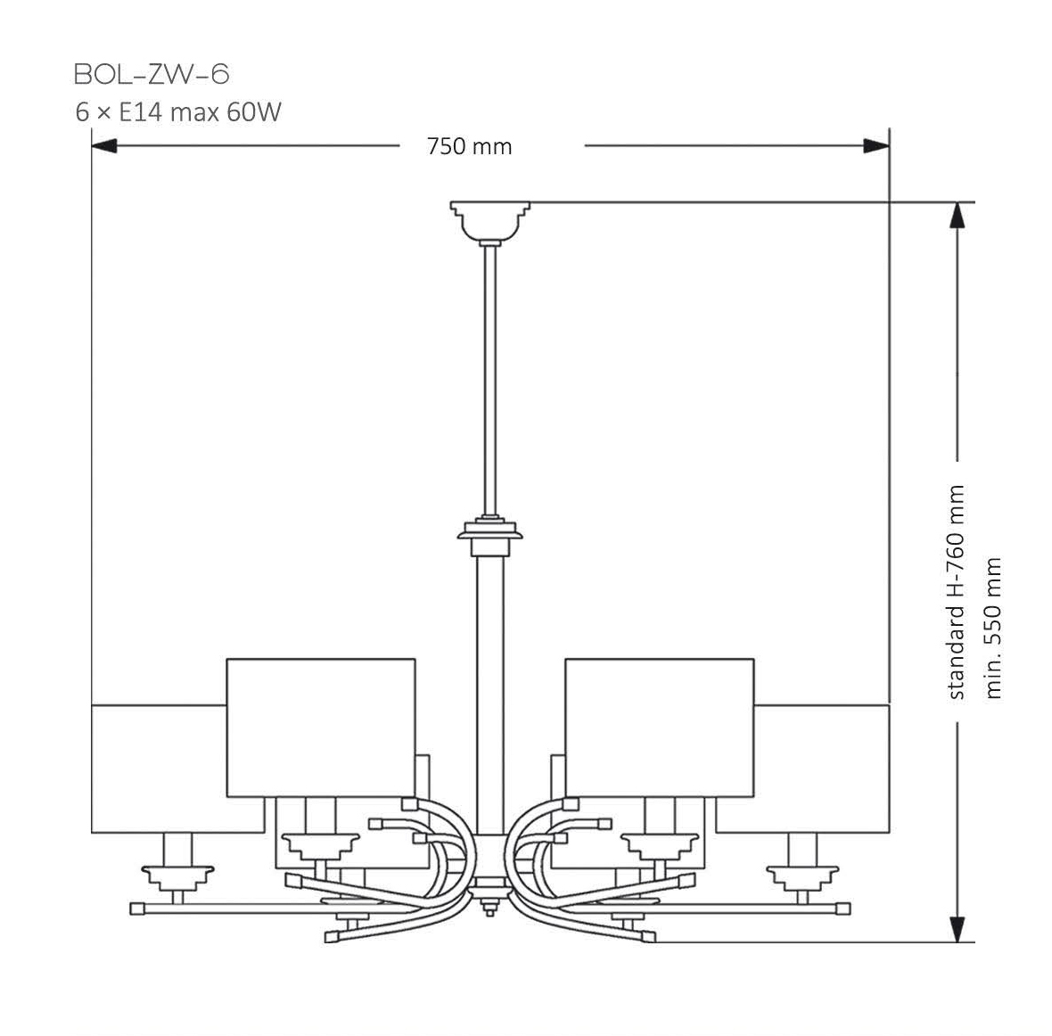 Подвесная люстра Kutek Mood Bolt BOL-ZW-6 (N)
