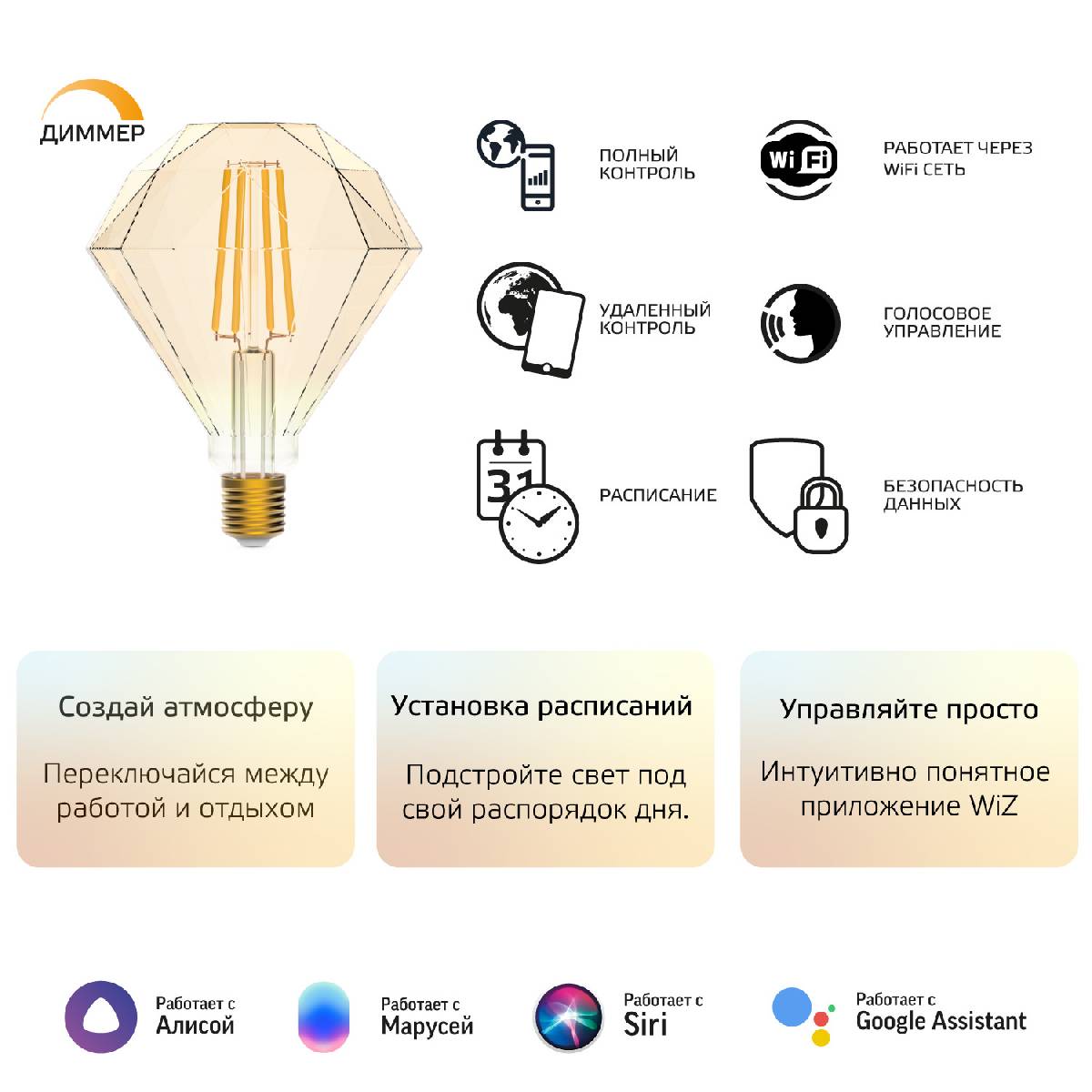 Лампа светодиодная диммируемая филаментная Gauss E27 7W 2500K золотистая 1350112