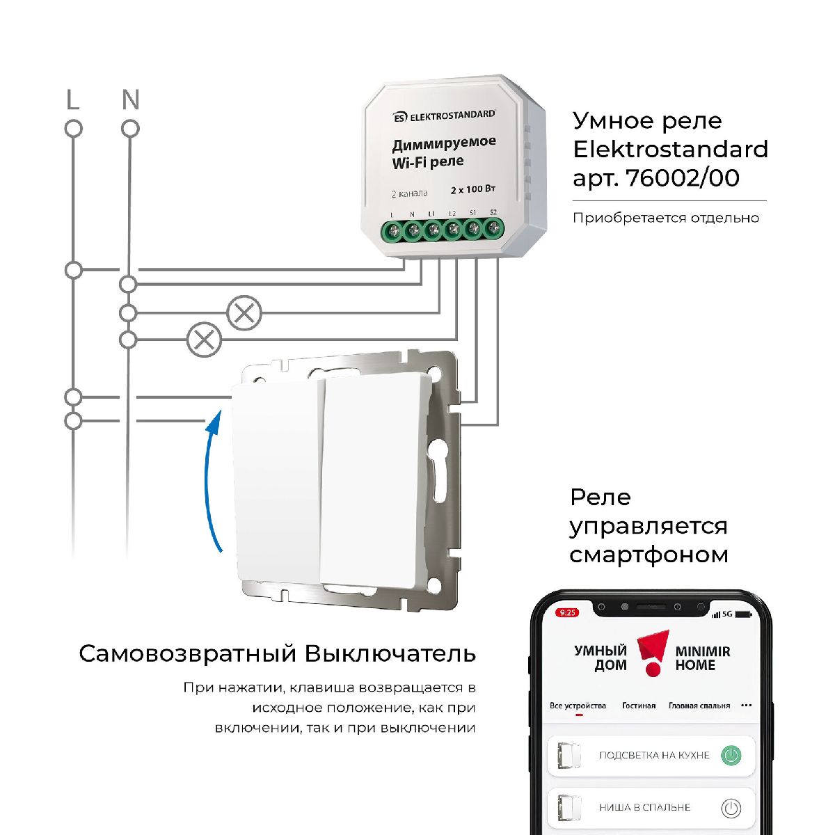 Выключатель двухклавишный с самовозвратом Werkel 4690389192319 W1122401 a062572