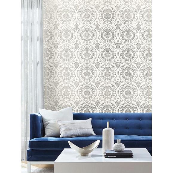 Обои York DM4905 Imperial Damask White/Silver