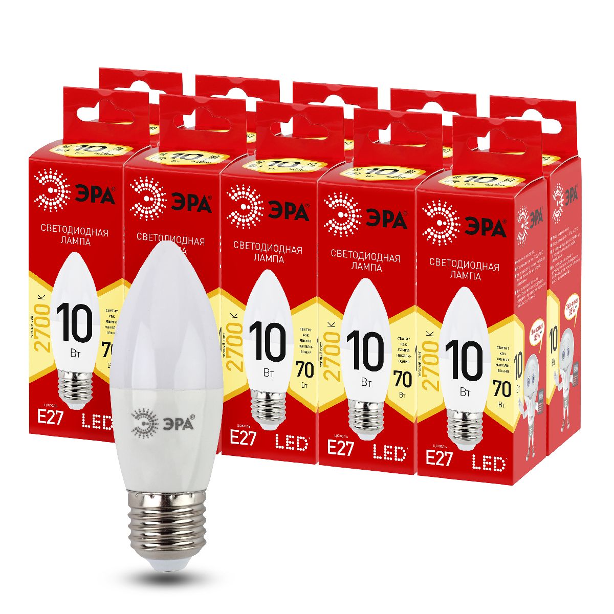 Лампа светодиодная Эра E27 10W 2700K LED B35-10W-827-E27 R Б0052377