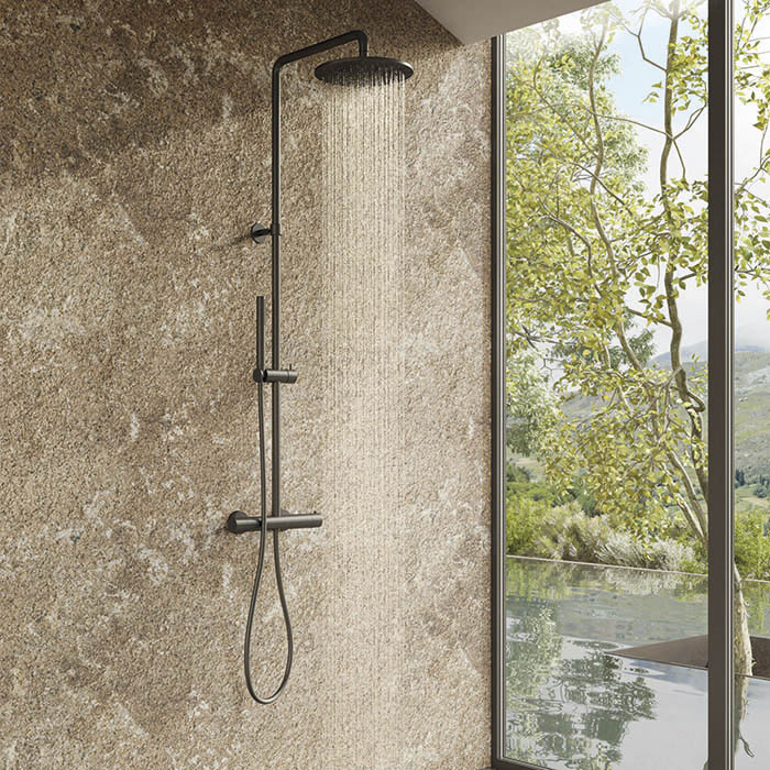 Newform X-STEEL 316 Душевая стойка с термо смес., верхний душ 25см, ручной душ, шланг 150 см, цвет: нержавеющая сталь