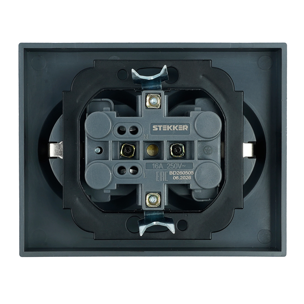 Розетка 2-местная с защитной шторкой (механизм) Stekker б/з 250В 16А Мия RST16-3114-05 черный бархат 50917