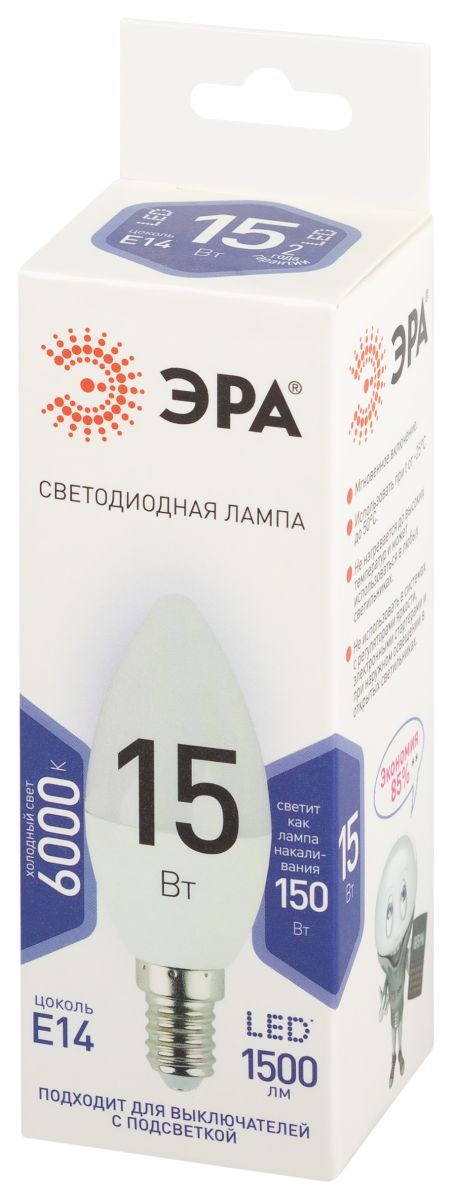 Лампа светодиодная Эра STD LED B35-15W-860-E14 6500K свеча  Б0066806