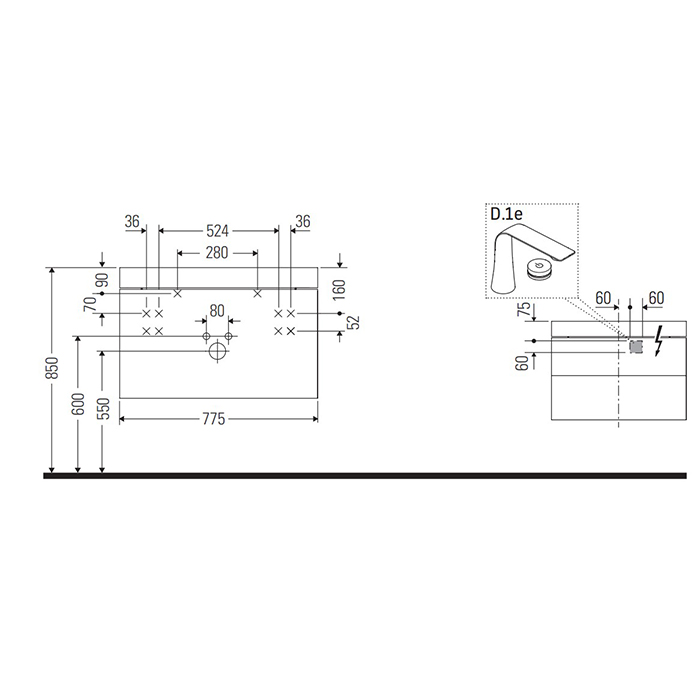 Duravit Happy D.2 Plus Тумба подвесная c-bonded с умывальником 77.5х49х46.8см, с 1 отв под смес, 2 ящика, выпуск и сифон в комплекте, цвет: Графит суперматовый, умывальник, цвет: белый глянцевый