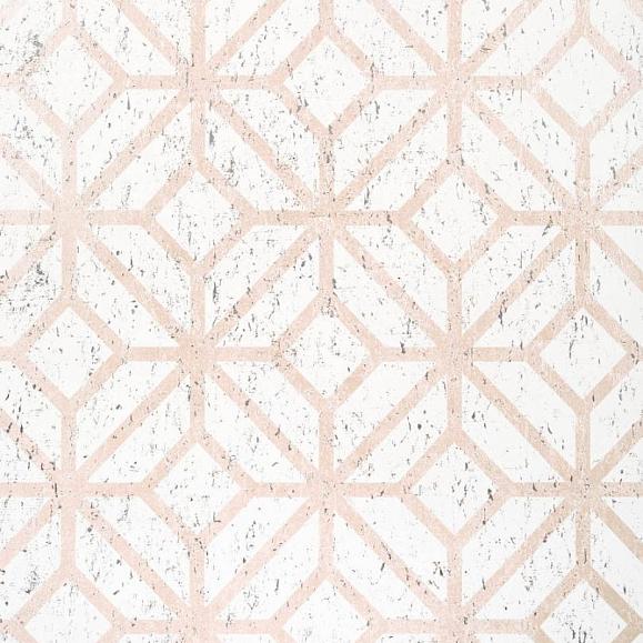 Обои Thibaut T10409 Mamora Trellis Cork White on Metallic Blush