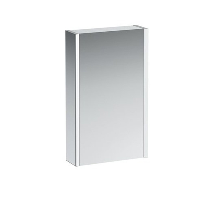 Laufen Frame 25 Зеркальный шкаф 45x15x75см., алюминий, 1 дверца с зеркалом с 2х сторон, DX, сенс. выкл., 2 розетки, 2 верт-х эл-та LED-подсветки (регул-ая яркость), с окружающим освещением (внизу), цвет: белый