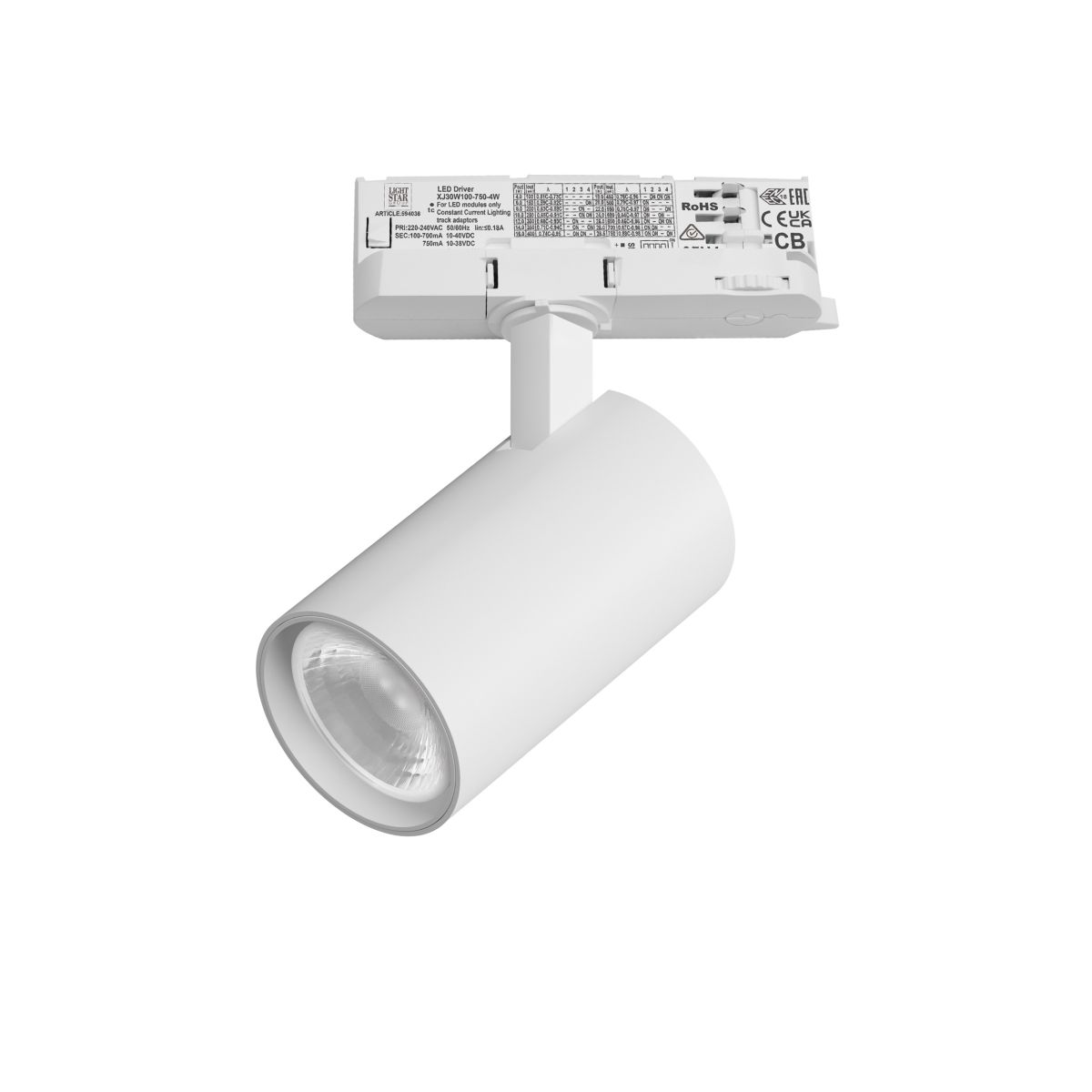 Трековый трехфазный светильник Quattro LED 36G с адаптером Lightstar Alta Base A5136QT36G