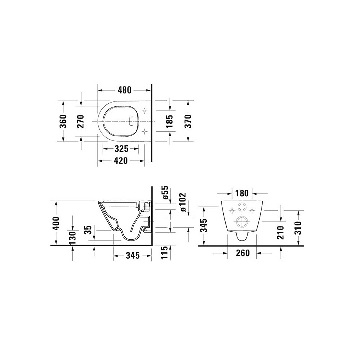 Duravit D-Neo Унитаз 37х48см., подвесной, безободковый, цвет: белый глянцевый