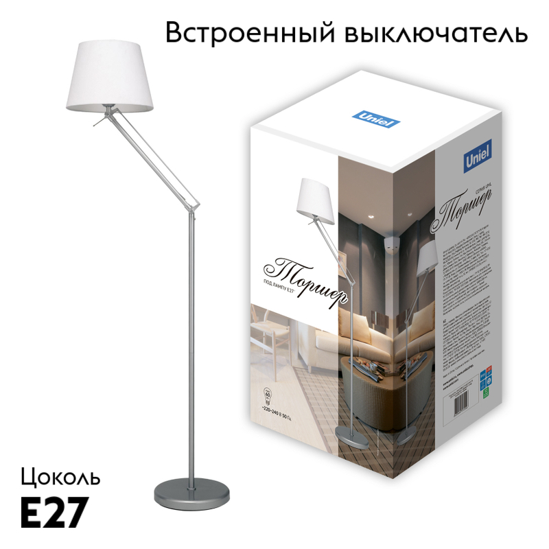 Торшер Uniel UML-T500 E27 SILVER/WHITE UL-00010181