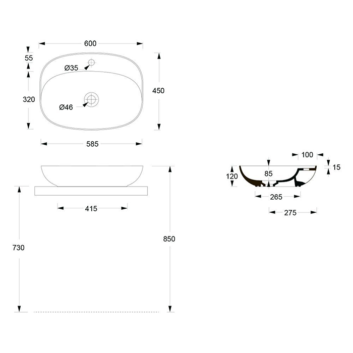 Alice Form Oval Раковина 60x45х12см., накладная, 1 отв., цвет: белый глянцевый