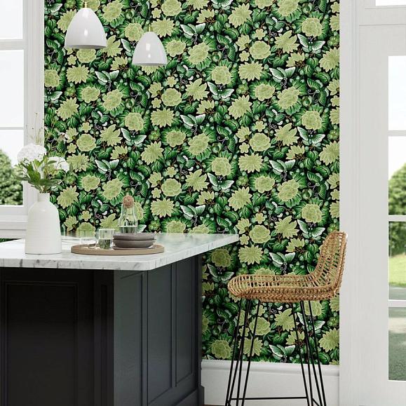 Обои Sanderson 217117 Amara Butterfly Emerald/Ink Black